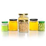 High Quality Clear Empty 500ML Hexagon Square Glass Food Storage Jars Containers