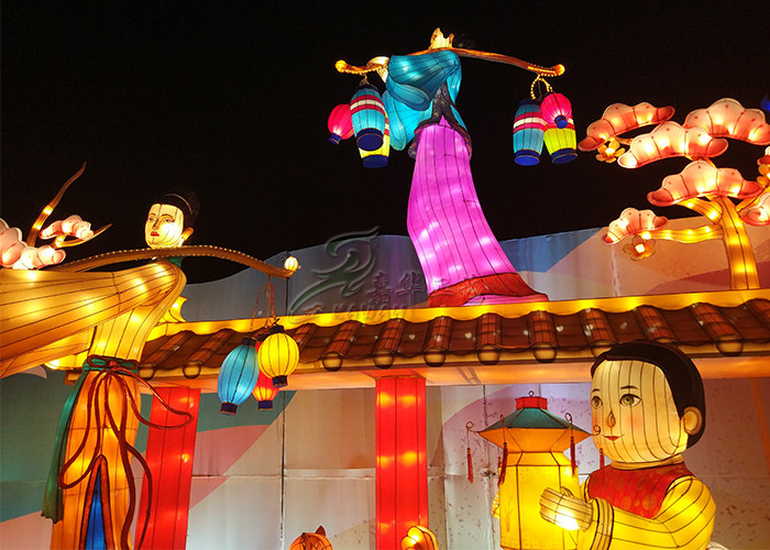 Keel Interactive Characters Decorated Fabric Chinese Lanterns In Street Festival
