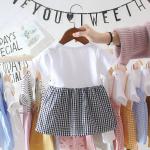 Black White Plaid Children'S Dress Clothing Round Neck Short Sleeve Dress With