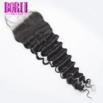 HD Transparent 100% Human Hair Lace Closure Deep Wave Customized Length