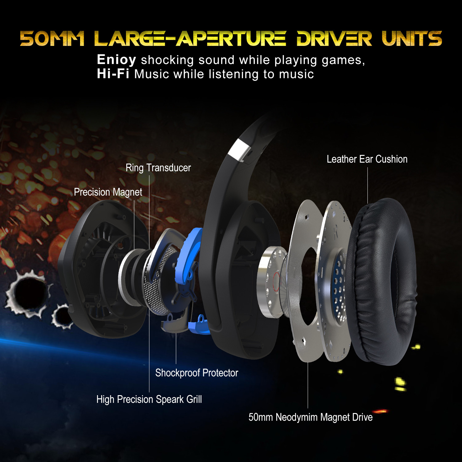 Deep Bass 100mA 2.2kohm 2.4g Wireless Gaming Headset