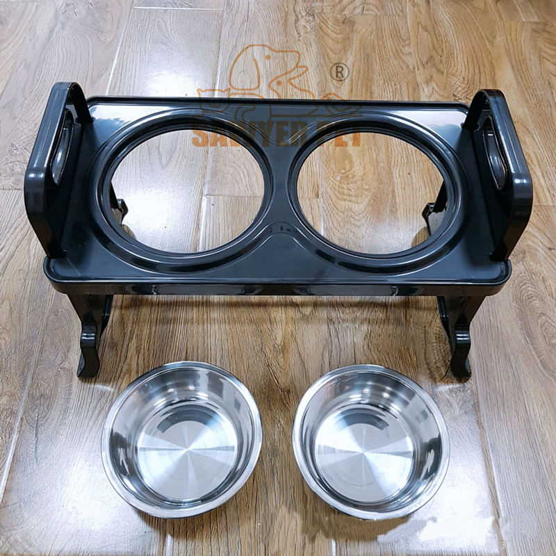 Height Adjustable Pet Double Bowl Tilt Feeding Rack Stainless Steel