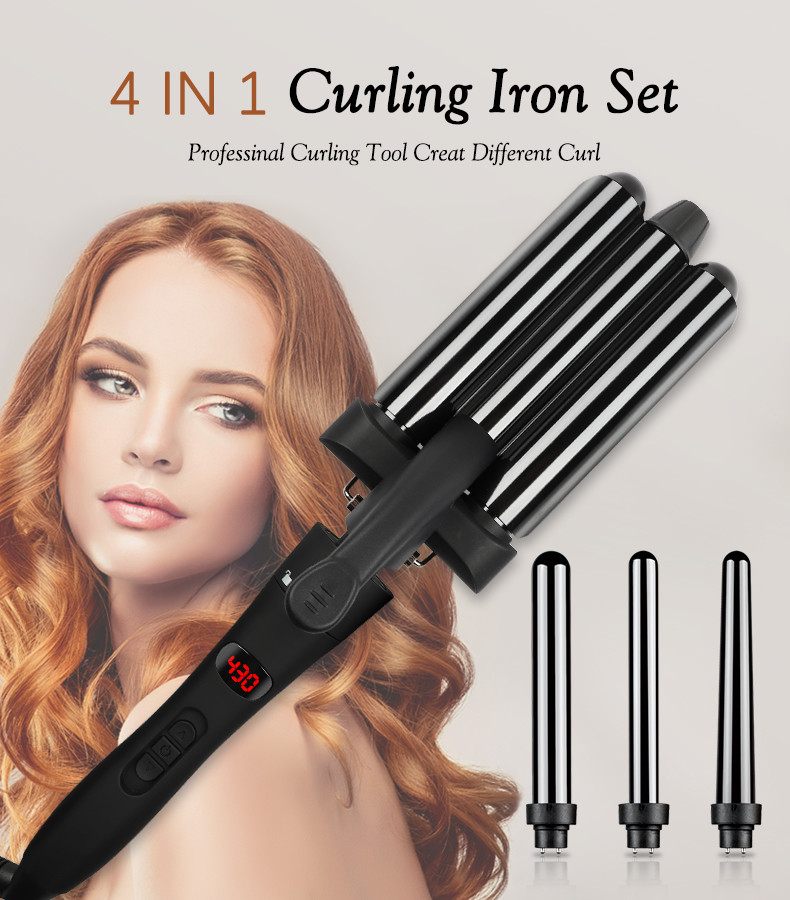Professional Interchangeable Hair Curler Wand Set With Ceramic Barrels