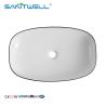Buy cheap Sanitwell modern design porcelain white counter top ceramic bathroom art basin face hand wash basin sink with gold line from wholesalers