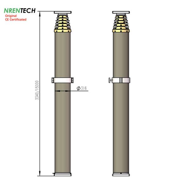 Buy cheap 15m pneumatic telescopic mast 400kg payloads NR-3.4-15-400N-7S-160-316 from wholesalers