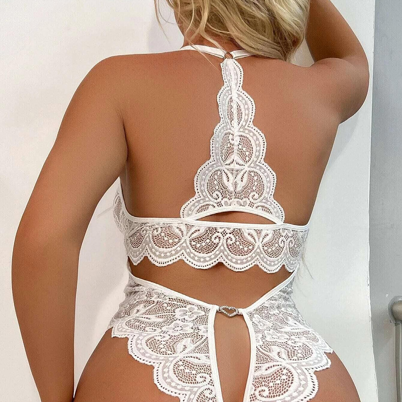 Backless Hollow Out Bodysuit Deep V Neck Transparent Underwear