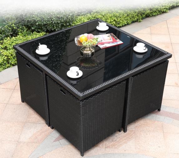 Buy cheap Outdoor Square Rattan Garden Dining Table With Glass Top Weatherproof from wholesalers