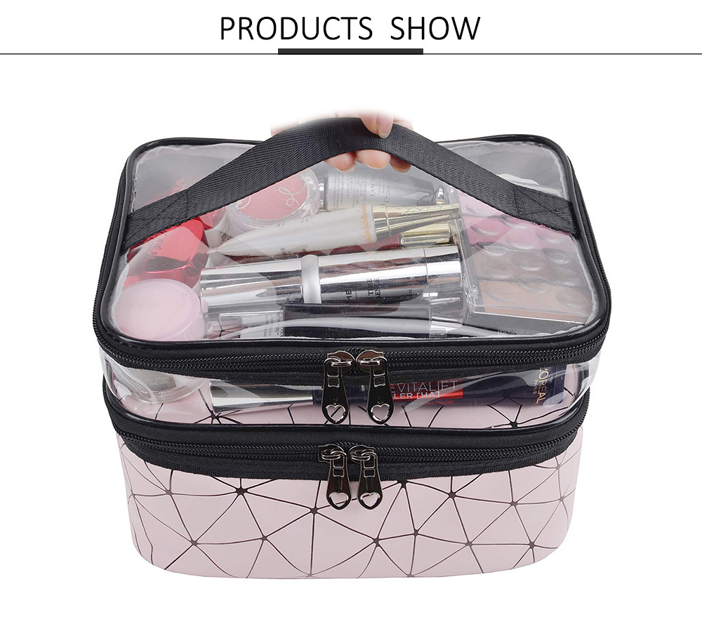 Multifunction Two Floors Marble PU Cosmetic Bag For Women