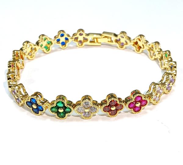 Buy cheap Rainbow Brass Gold Tennis Bracelet OEM ODM Cubic Zirconia Tennis Bracelet from wholesalers
