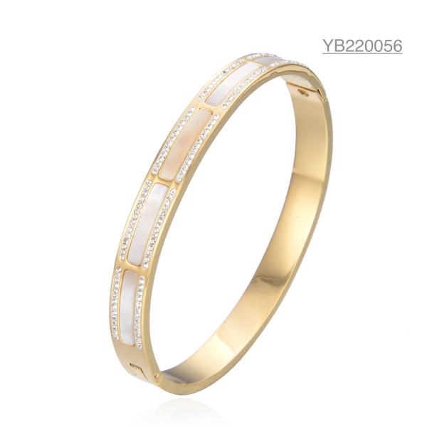Buy cheap Women'S Enamel Stainless Steel Bangles Noble Classic Diamond Gold Buckle Bracelet from wholesalers