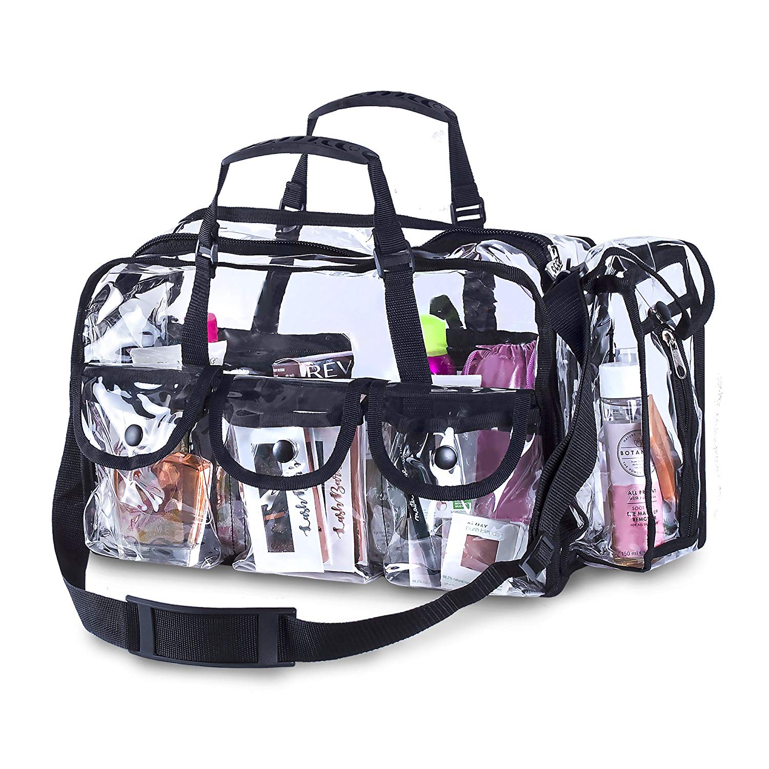 HOMEIN Clear Transparent Makeup Organizer PVC Toiletry Bag with 7 External Pockets