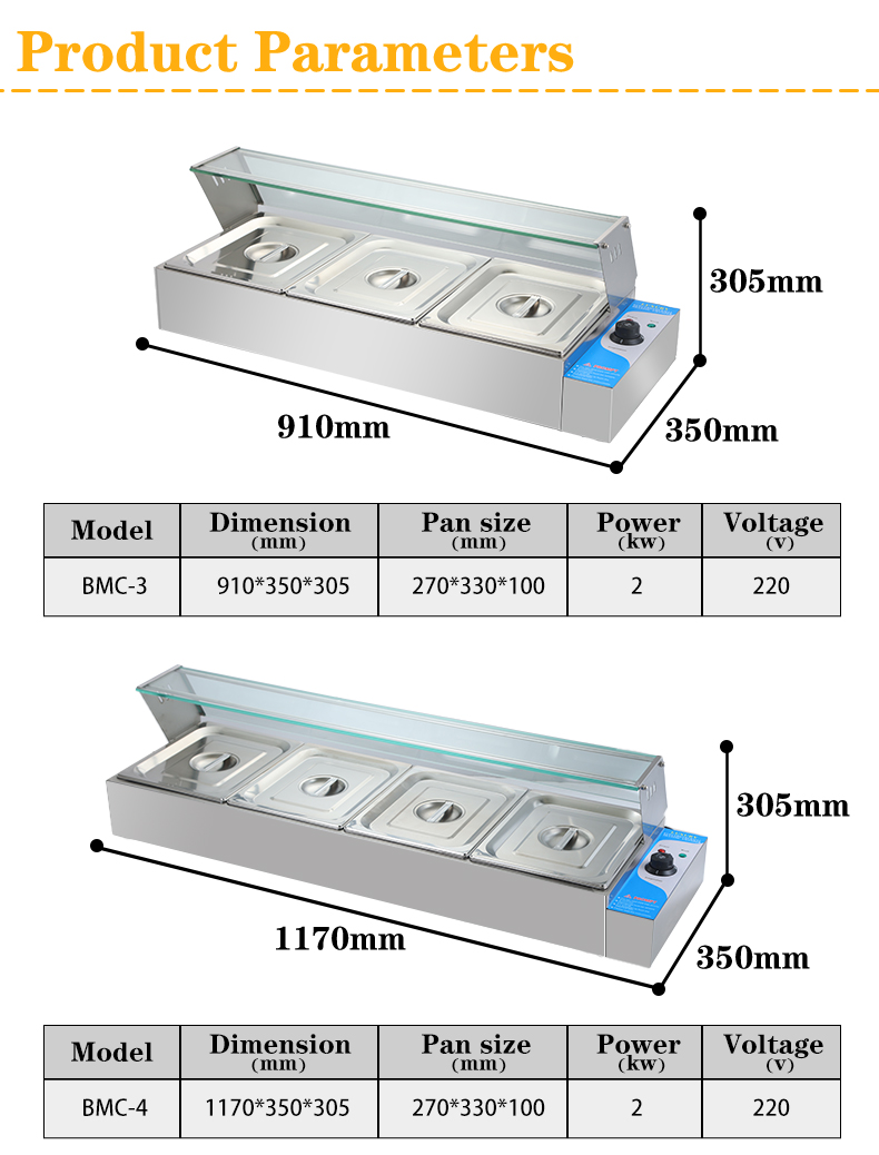 220V Commercial Kitchen Heavy Duty Electric 4-Pan Bain Marie for Restaurant