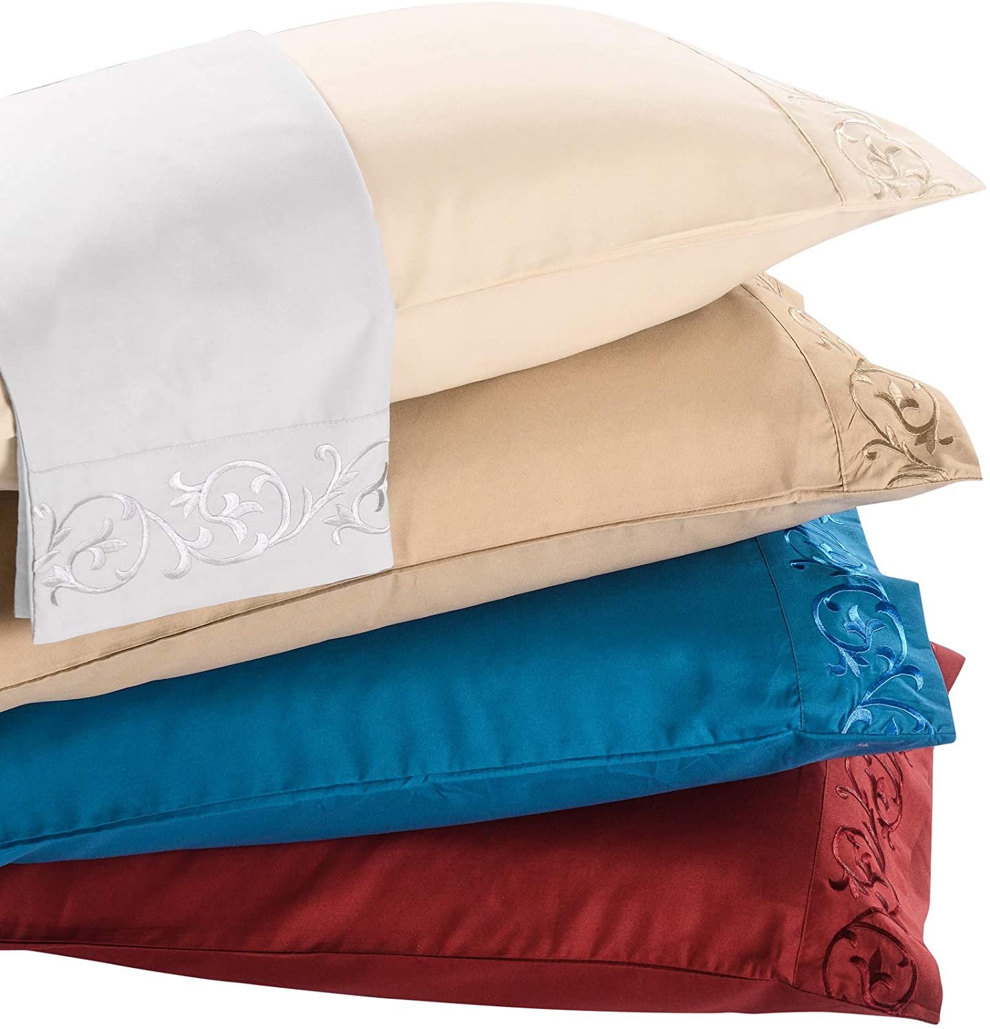 Ready to Ship Luxury Scroll Flowers Embroidery Bed Sheet in Soft Brushed Microfiber