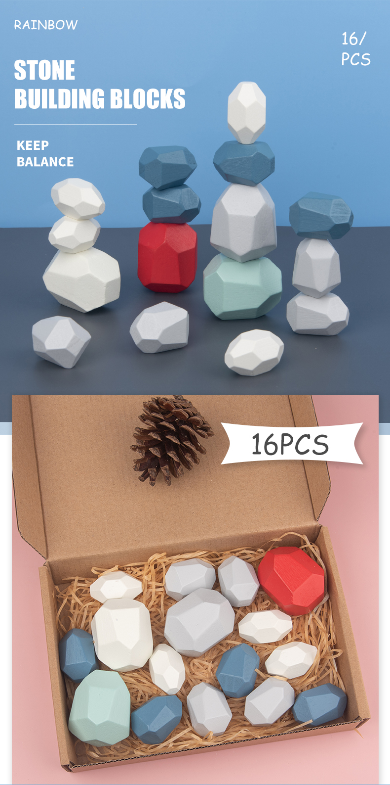 Jenga 14cm Rock Wooden Building Blocks Set Wooden Stacking Blocks Balancing Toy