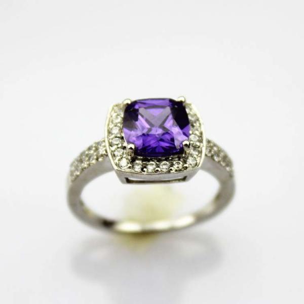 Buy cheap Women Jewelry 925 Silver 7mmx7mm Amethyst Cubic Zirconia Ring(FR024) from wholesalers