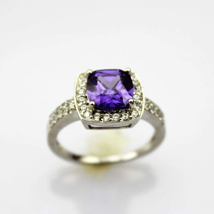 Women Jewelry 925 Silver 7mmx7mm Amethyst Cubic Zirconia Ring(FR024)
