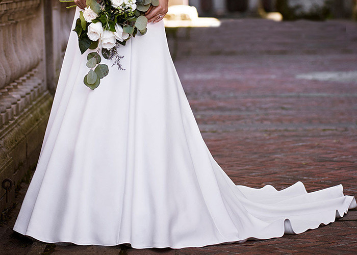 White Mermaid Long Tail Bridal Gown Long Sleeve Back Zipper With Buttons