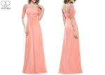 Square Collar Wedding Bridesmaid Dresses , White Chiffon Floor Length Ball Gowns