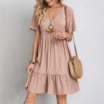2023 Summer European and American Female Skirt Loose Casual Short Sleeve Waist