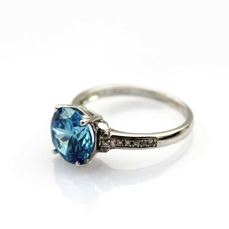 Fashion Sterling Silver with Round 9mm Created Tanzanite and CZ Diamonds Ring (F61)