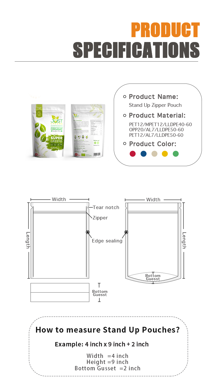 BOPP CPP Dry Fruit Packaging Bags Ziplockk Stand Up Pouches For Food Nuts Candy Powder