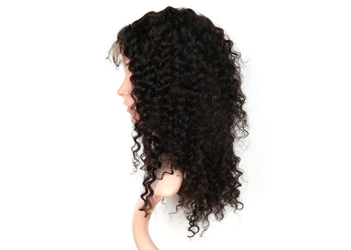 Black 8A Glueless Deep Curl Human Hair Front Lace Wigs With 130% Density