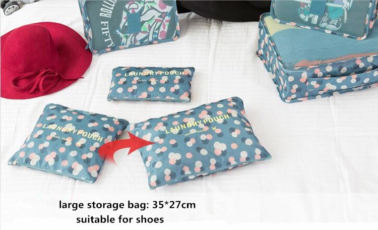 6 Pieces Polyester Travel Bag Set Clothing Shoes Cosmetic Luggage Organizer Set