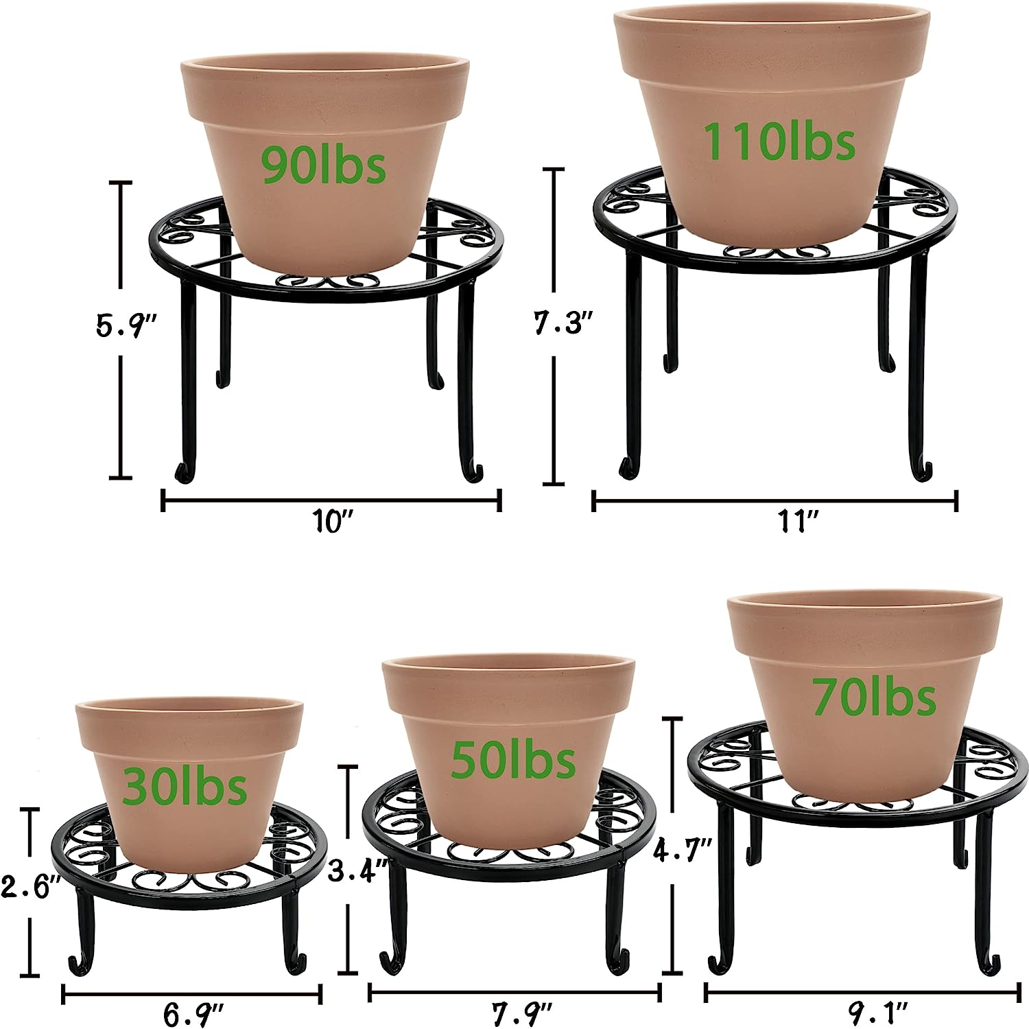 Metal Flower Pot Stand Black Steel Vintage Powder Coating Plant Pots Planters Rack