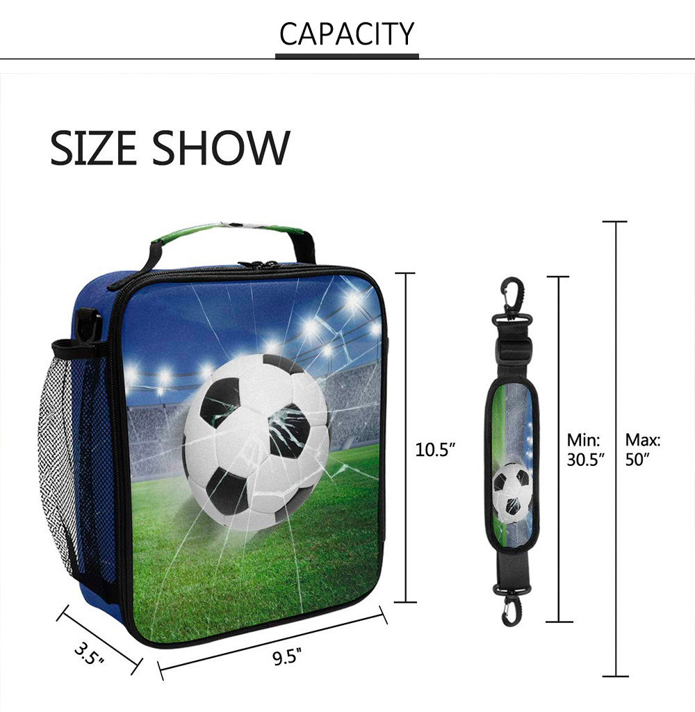 3D Football Kids Insulated Lunch Bag With Shoulder Strap