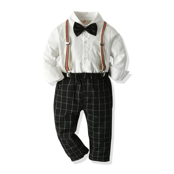 Buy cheap Bow Tie Polo Neck Top With Pants Boys Suit Baby Suspenders Outfit from wholesalers