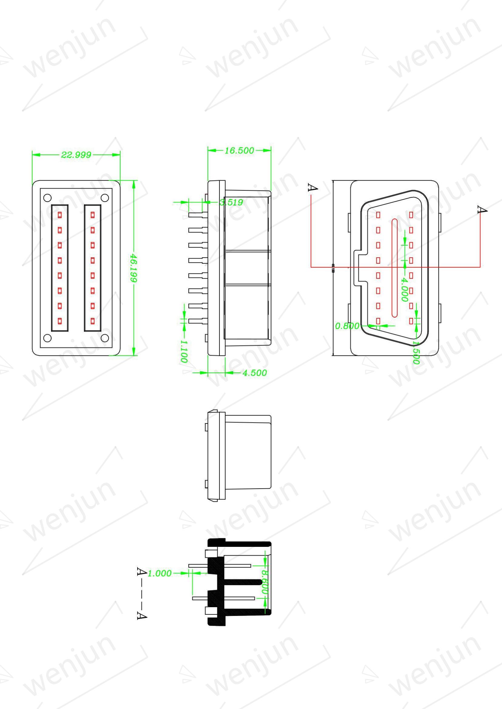 Straight 16 Pin OBD Car Connector J1962 Male Plug Anti Corrosion