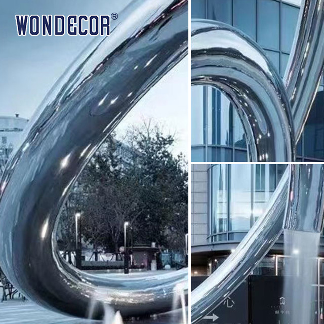 Outdoor Square Large Geometric Circular Fountain Stainless Steel Sculpture