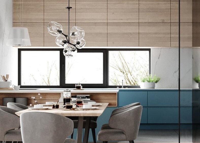 2.2M E1 Grade Contrasting Countertops And Kitchen Island With Drawers On Both Sides