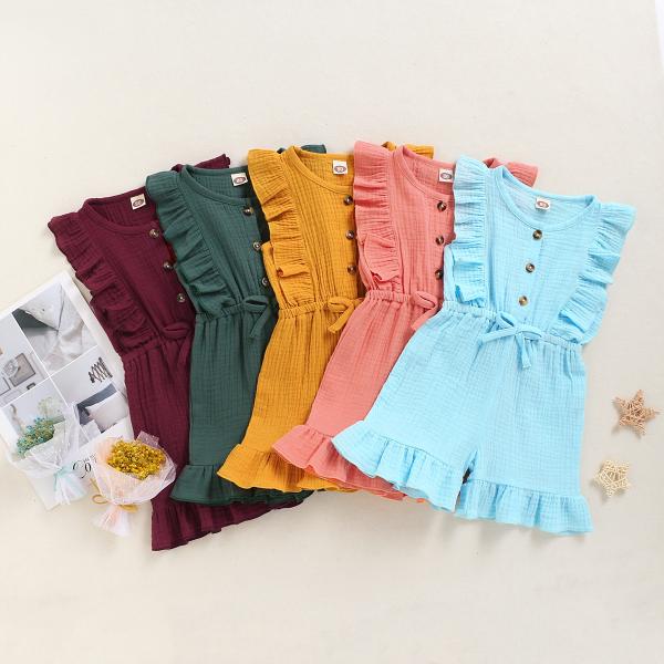 Children'S Outfit Sets Solid Color Ruffled Children'S Jumpsuit Multi Color