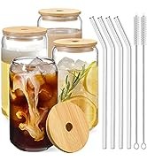 16 Oz Beer Can Drinking Glasses With Bamboo Lids 4pcs Set