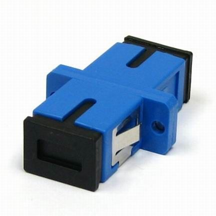 Single Mode Simplex Fiber Optic Adapter SC / UPC With Flange And Black Dust Cap