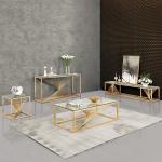 Tempered Glass 150x45x85cm SS Console Table French Style Gold Metal Legs