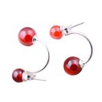 925 Sterling Silver Double Garnet Hoop Earrings (XH0488)