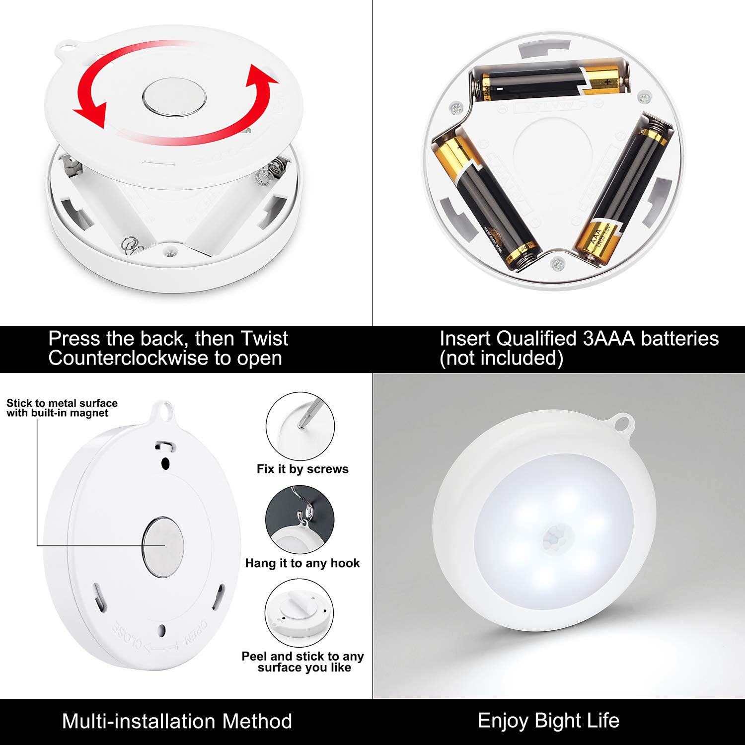 Cordless Battery-powered Wall Light,stick-on Magnet Closet Lights Motion Sensor LED Night Light, Non-fall Battery Room Bedroom
