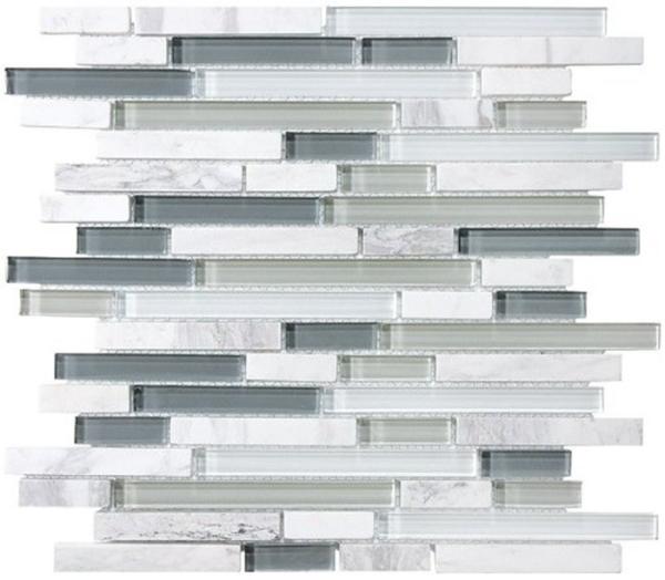 Bliss Iceland Linear Glass And Marble Mosaic Tile , Recycled Bathroom Glass