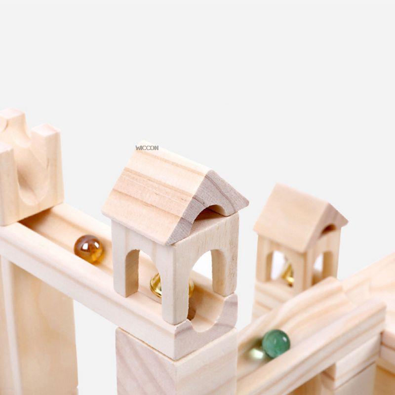 60pcs Wooden Marble Track Assembly Building Blocks Ball Puzzle Children Educational Toys Kids Gift