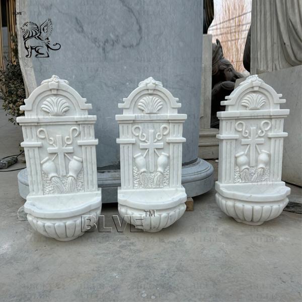 Buy cheap Marble Church Baptismal Font Catholic Holy Water Font Wall Hanging Fountain White Stone Handcarved from wholesalers