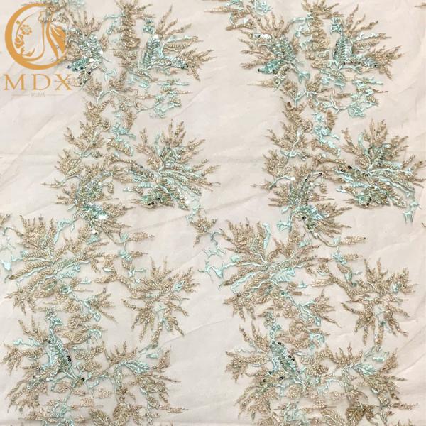 Buy cheap 140Cm Width 3D Embroidery Lace Fabric With African Beaded 5 Yards from wholesalers