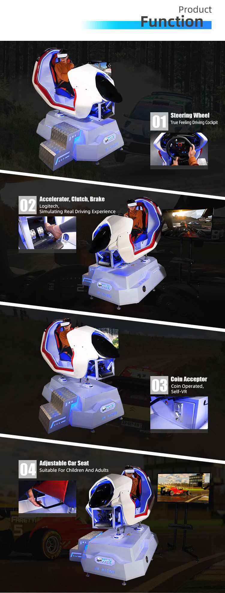 Portable Car Driving Virtual Reality Games 220V Coin Operated VR Racing Simulator