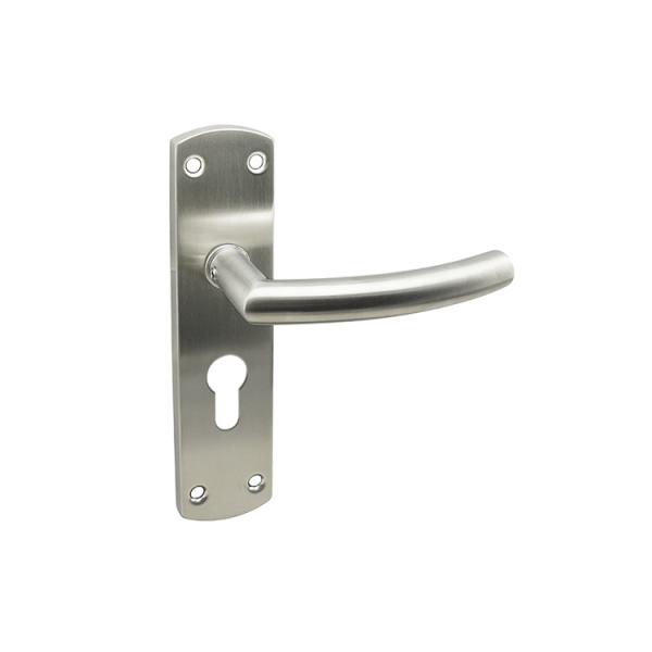 Buy cheap Stainless steel door handle on a spring loaded backplate for UK size lever lock from wholesalers