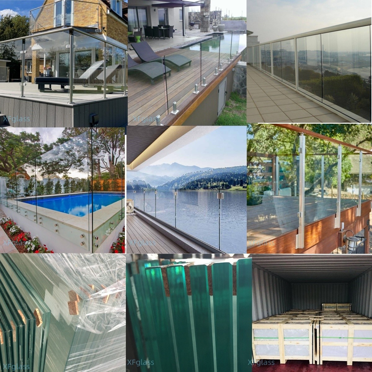 442 552 663 884 10104 Toughened Glass Balcony Railing Safety Glass Deck Railing Frameless Glass Balustrade Balcony With PVB / SGP Interlayer