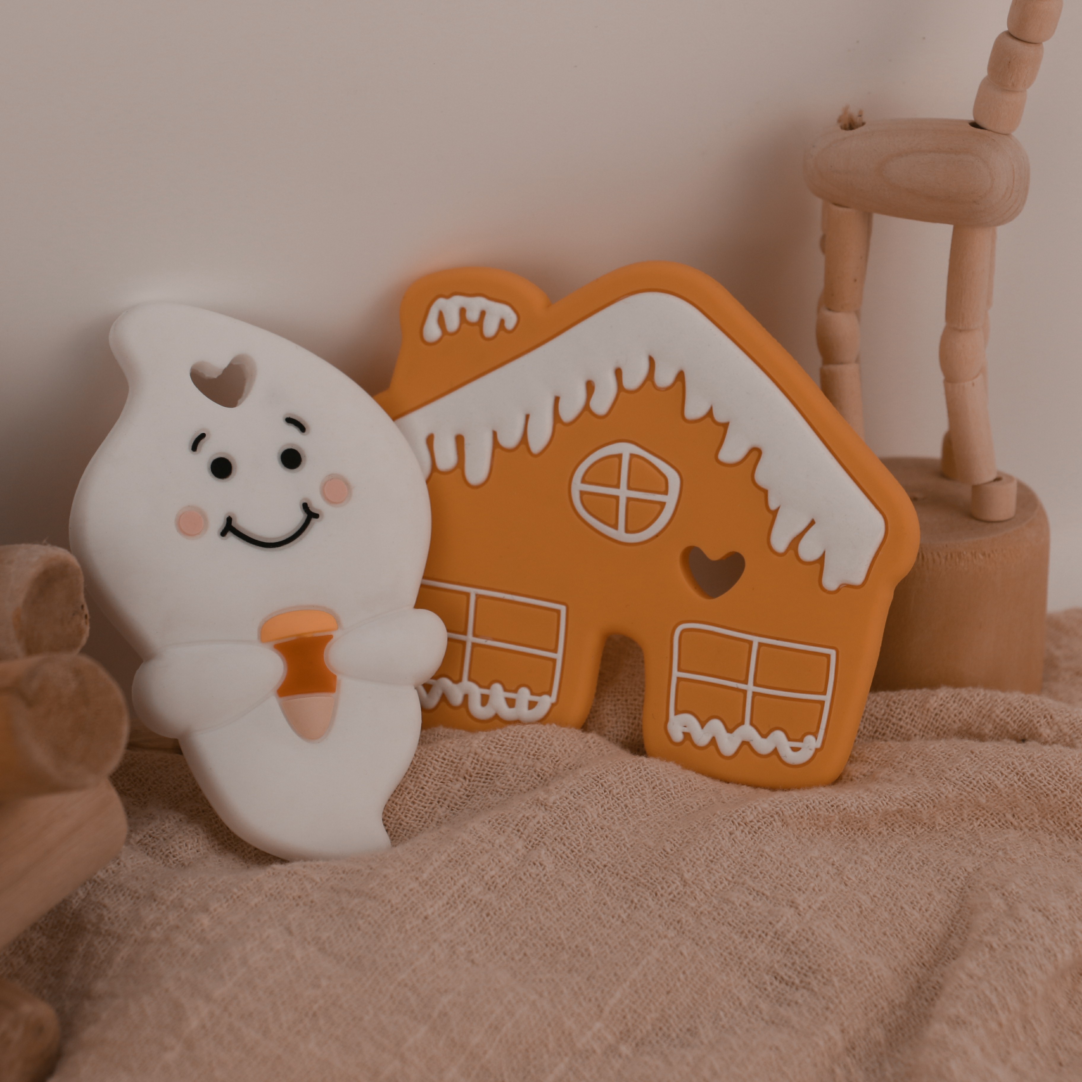 Custom Silicone Baby Teether With Halloween Ghost Gingerbread Man Shape
