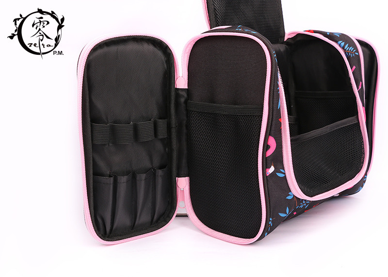 Large Size Portable Makeup Bag , Waterproof Canvas Travel Pink Crane Lady Cosmetic Bag