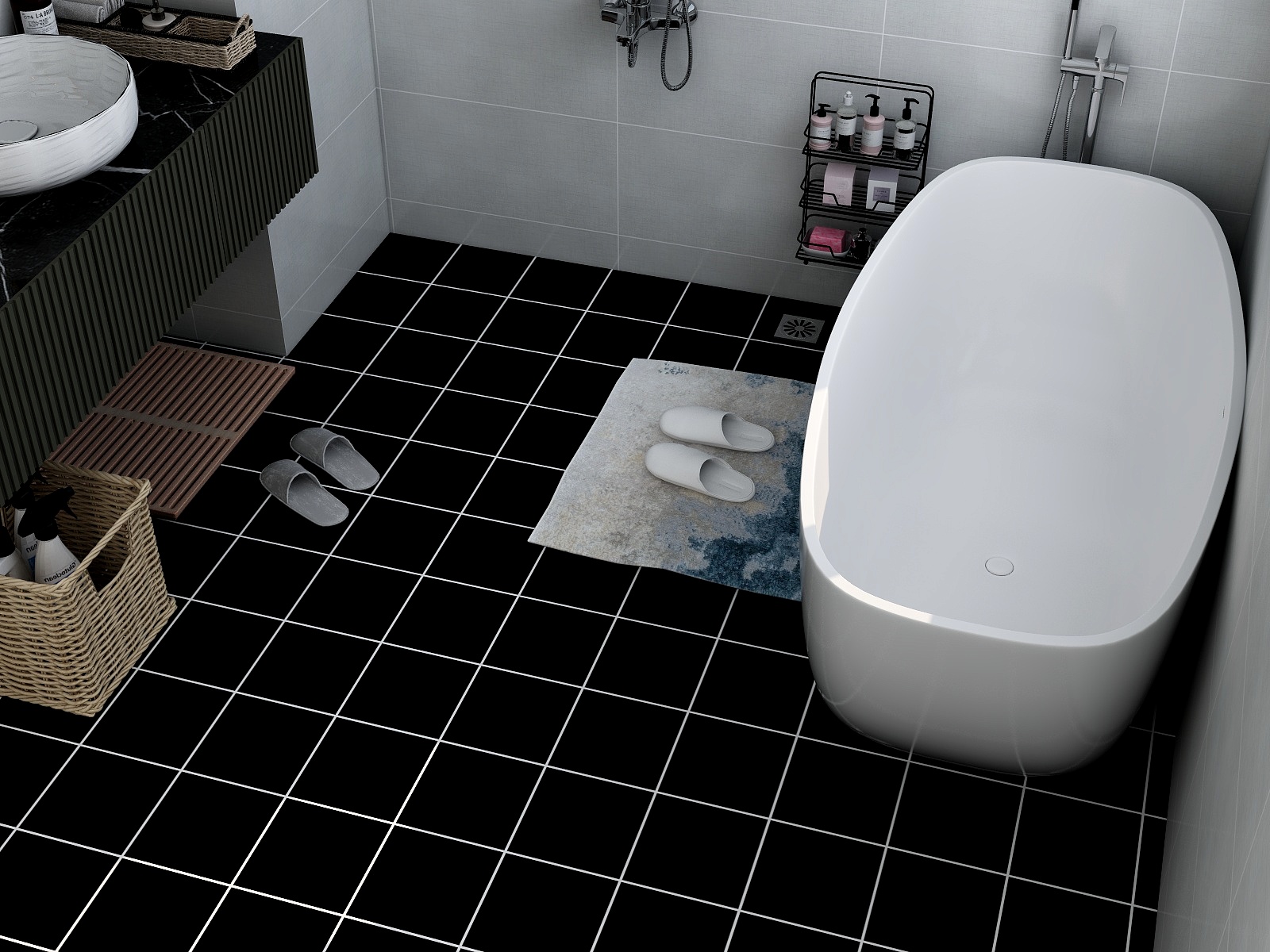 Household Bathroom Floor Sticker Tiles PVC Vinyl Floor Sticker Wall Decoration