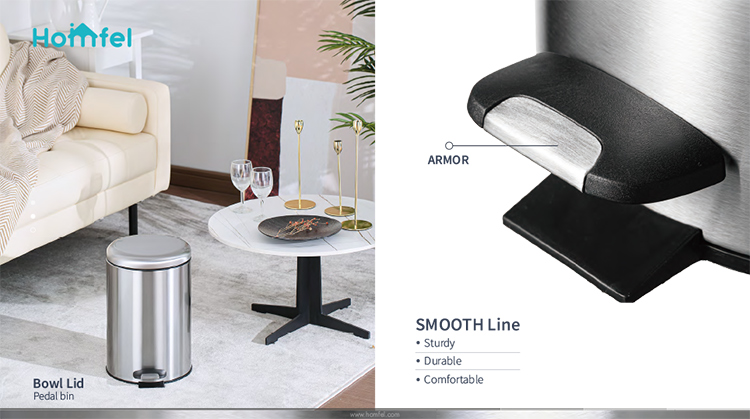Convenient Rolling Cover Foot Pedal Bin 3L/5L/8L/12L/20L/30L Stainless Steel Trash Can for Hygienic Garbage Collection